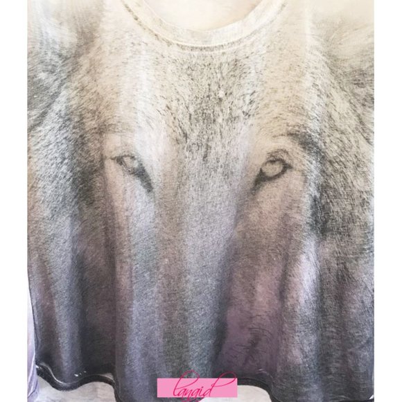 Chaser Wolf Eyes Tee Cut-Outs Cutouts Ombre Dip-Dye Scoop Neck Burnout Edgy Top - Picture 7 of 10
